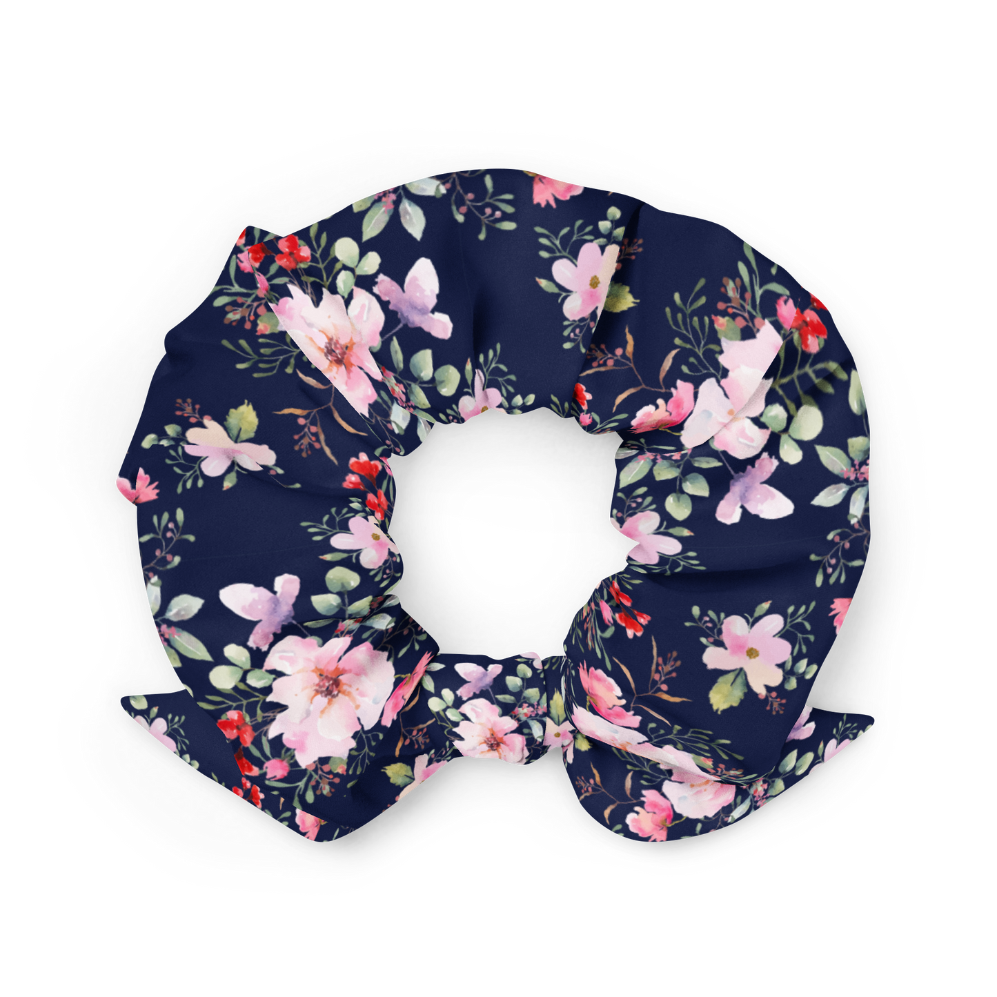 Floral patterned scrunchie on a white background