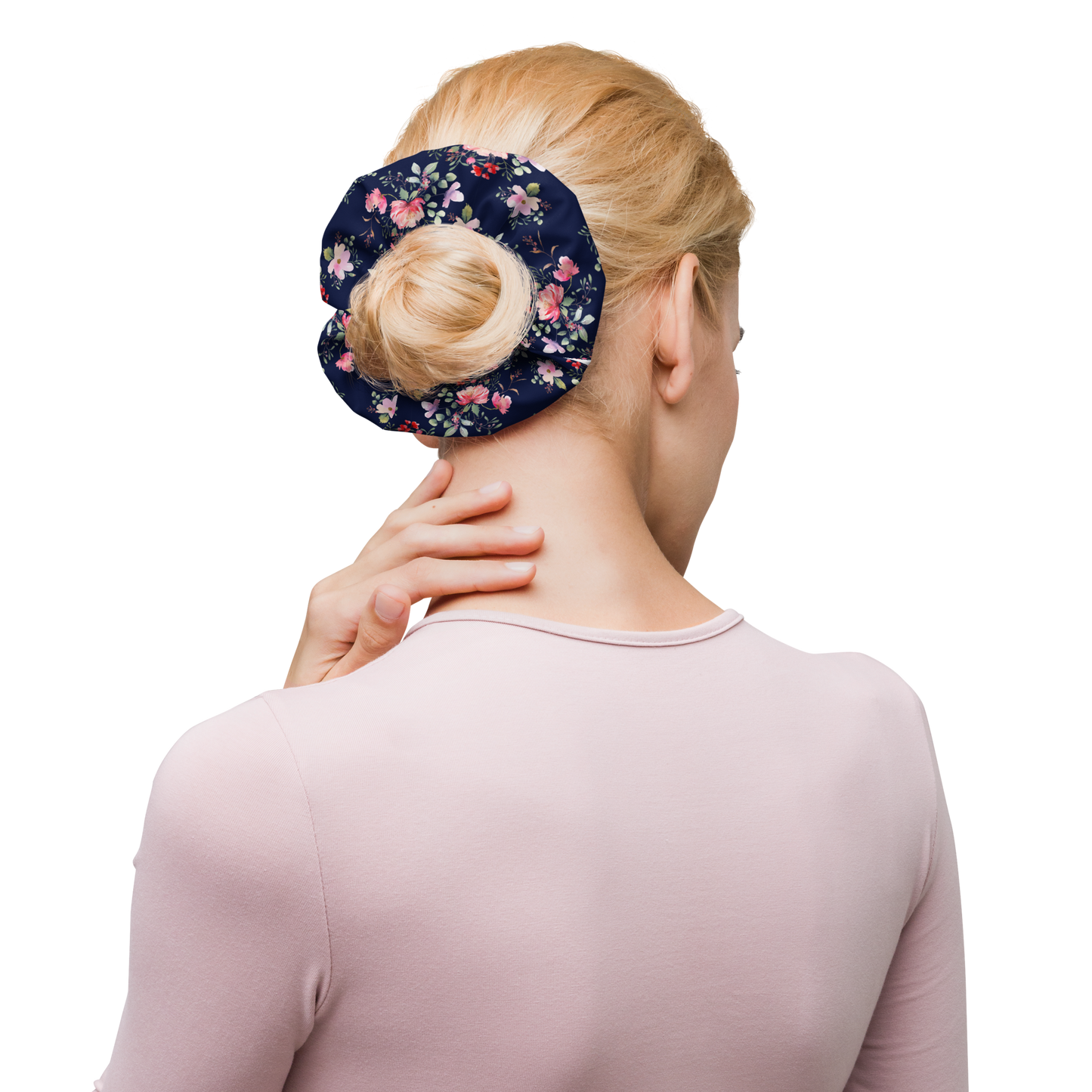 Woman using a floral scrunchie
