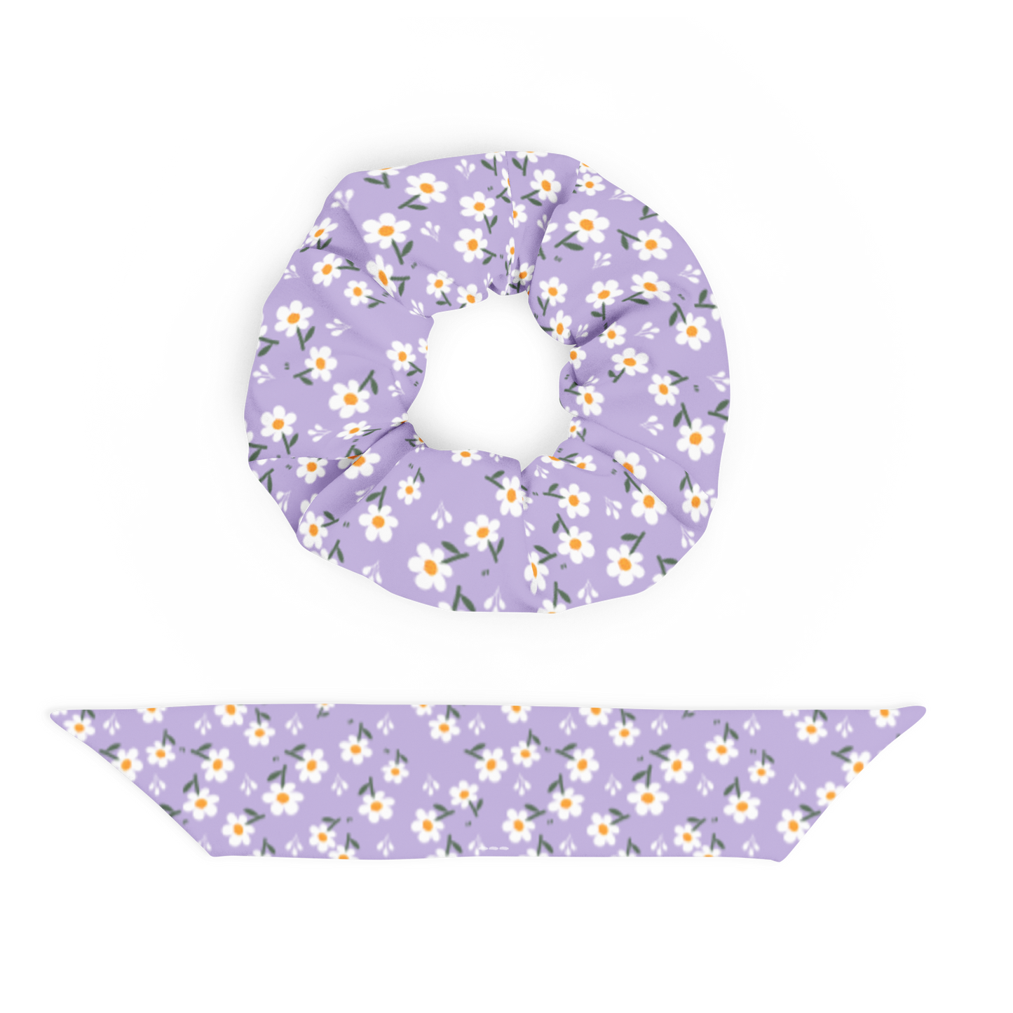 Floral patterned scrunchie on a white background