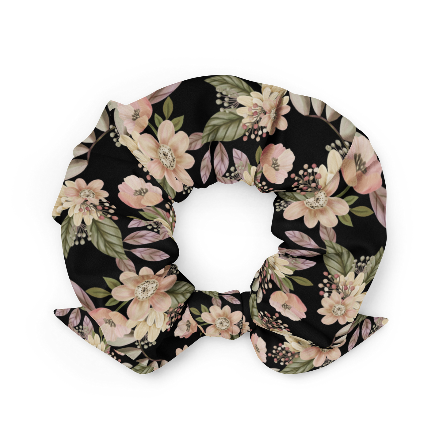 Floral patterned scrunchie on a white background