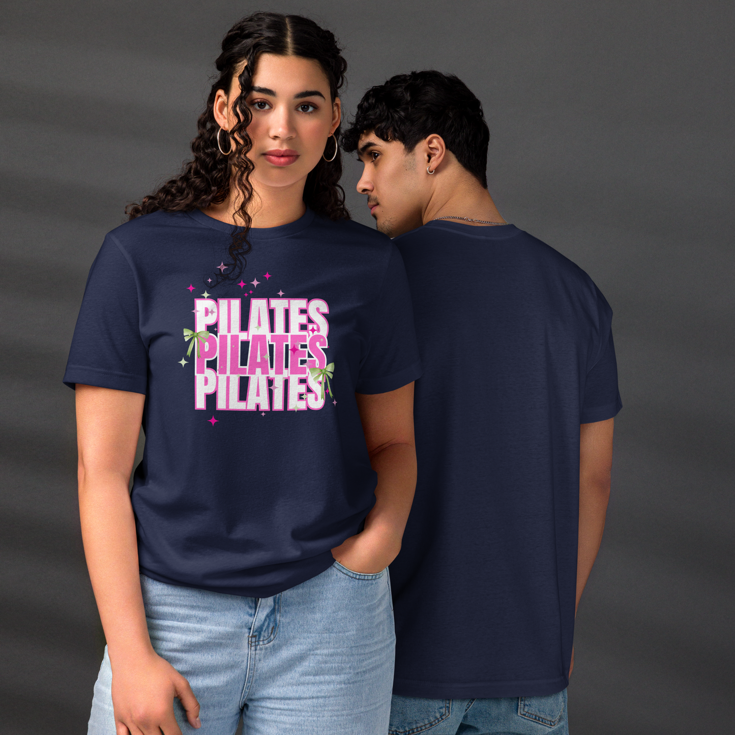 Pilates t-shirt with soft green bow – aesthetic activewear for women