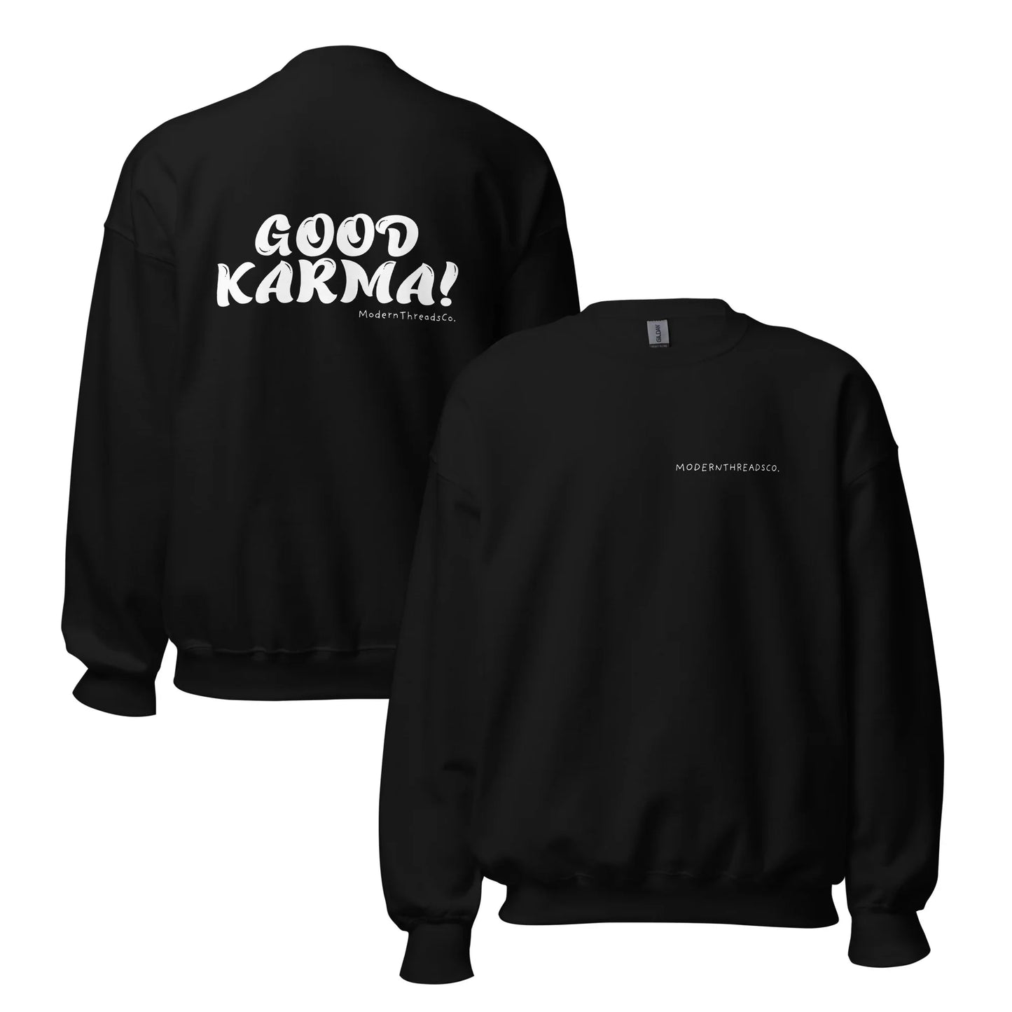 Good Karma sweatshirt with small front chest print and bold back graphic – minimalist cotton pullover for casual wear
