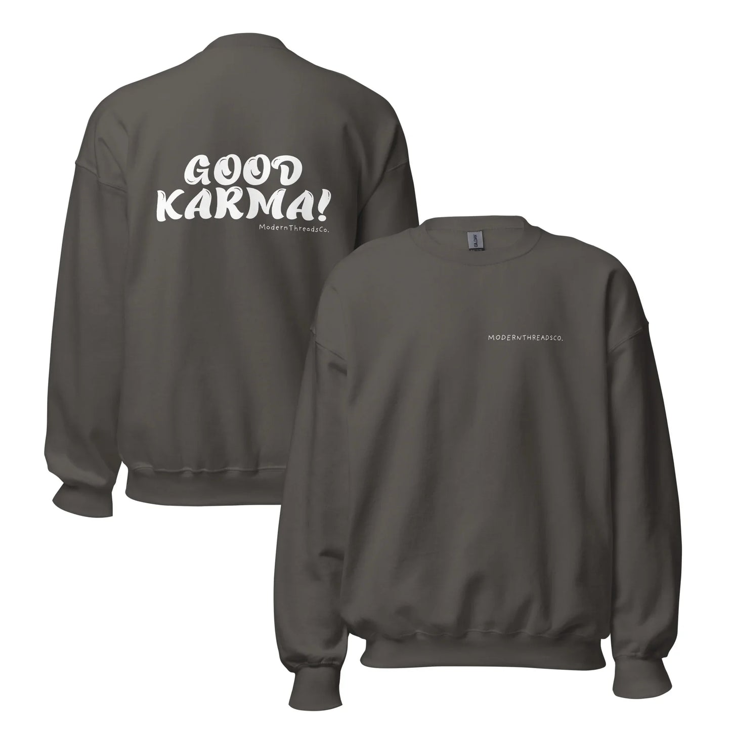 Good Karma sweatshirt with small front chest print and bold back graphic – minimalist cotton pullover for casual wear