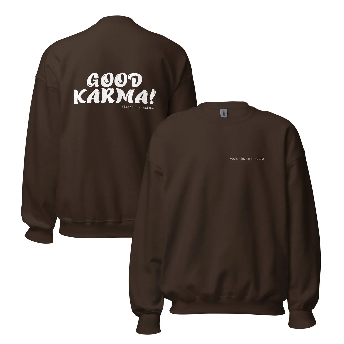 Good Karma sweatshirt with small front chest print and bold back graphic – minimalist cotton pullover for casual wear