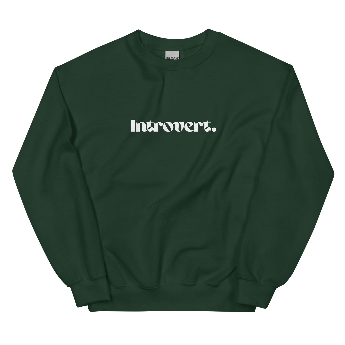Green sweatshirt with 'Introvert' text on a white background
