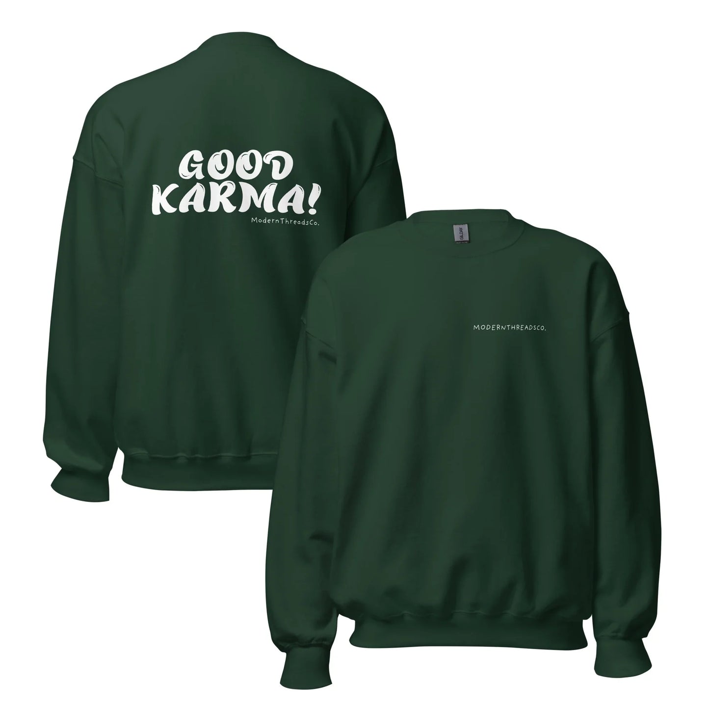 Good Karma sweatshirt with small front chest print and bold back graphic – minimalist cotton pullover for casual wear