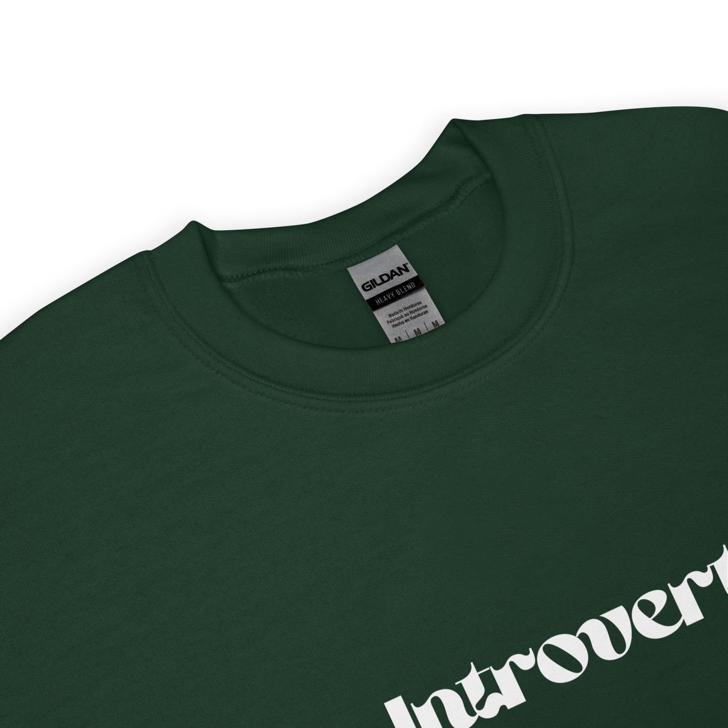 Green t-shirt with 'Introvert' text and Gildan label on a white background
