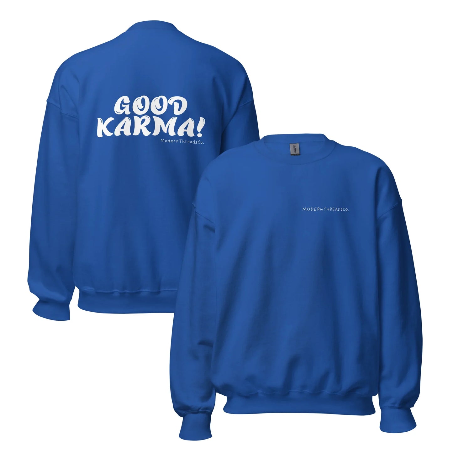 Good Karma sweatshirt with small front chest print and bold back graphic – minimalist cotton pullover for casual wear