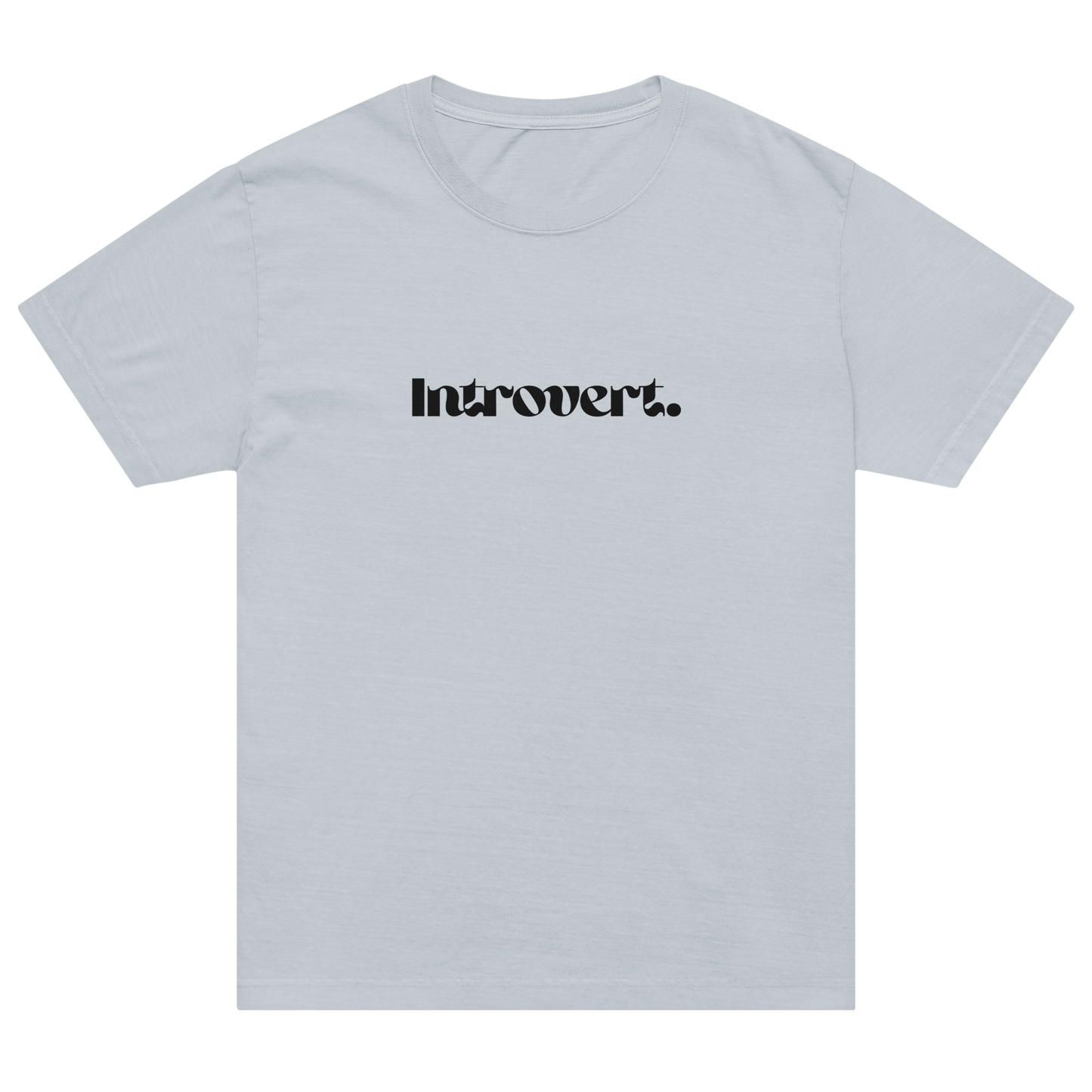 Light blue t-shirt with 'Introvert.' text on a white background