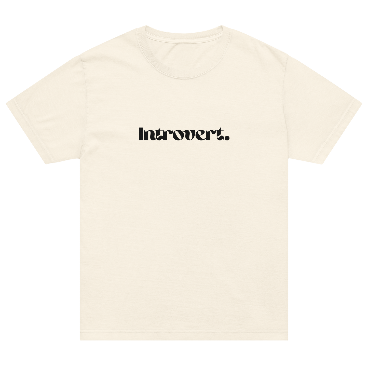 White t-shirt with 'Introvert.' text on a white background
