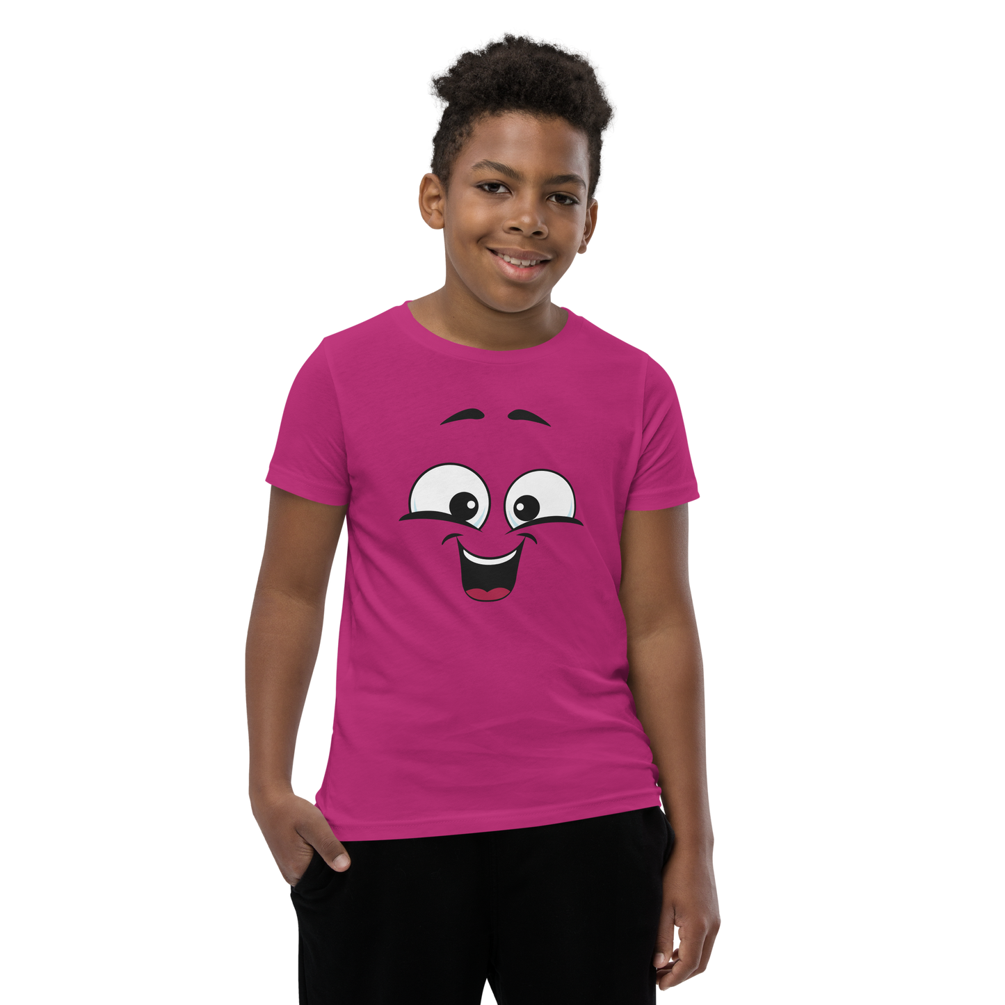 Child wearing a cheeky smiley face t-shirt – unisex kids clothing