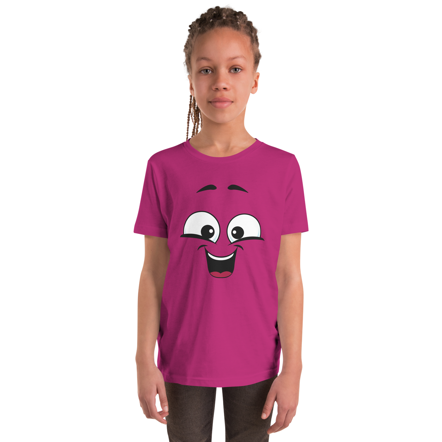 Child wearing a cheeky smiley face t-shirt – unisex kids clothing
