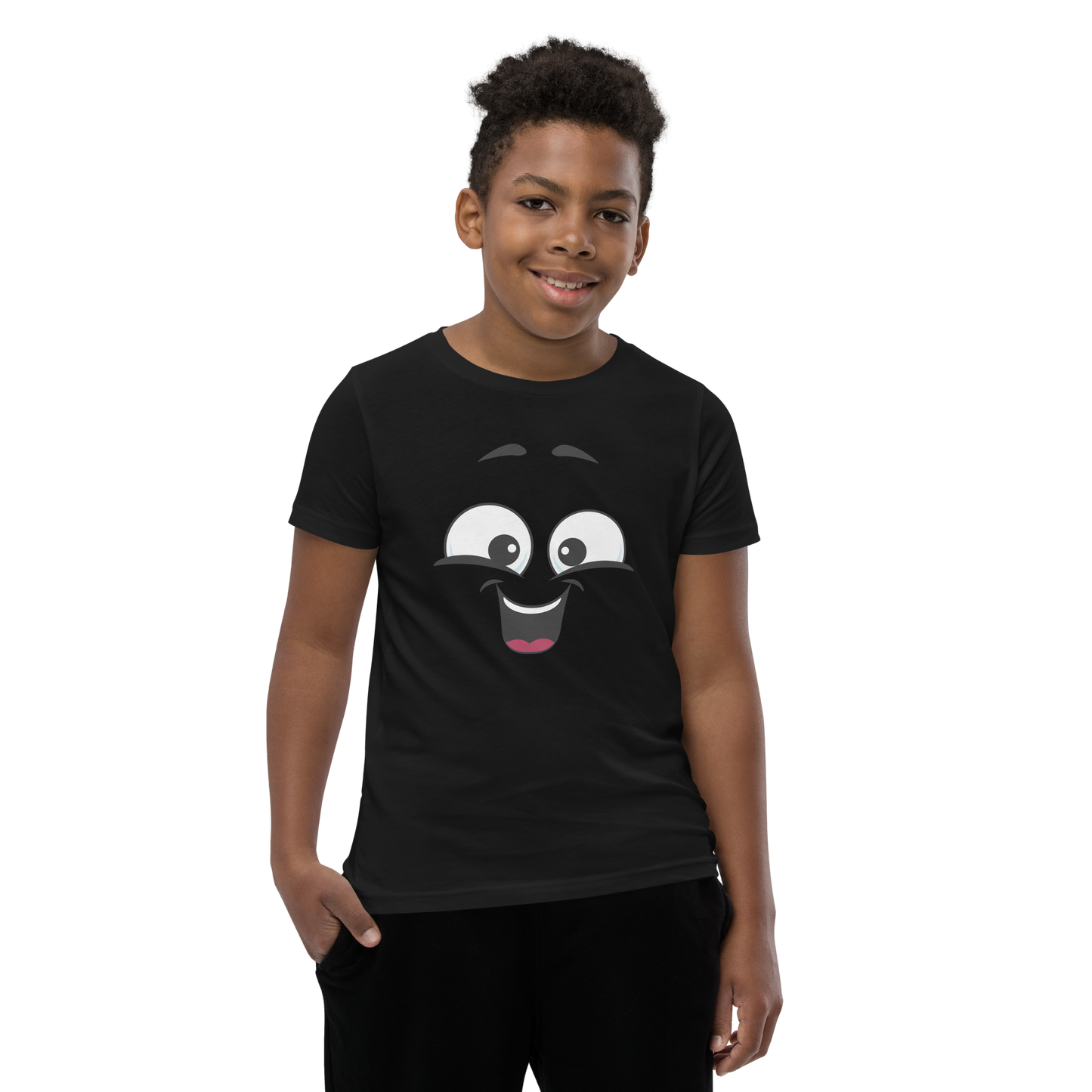 Child wearing a cheeky smiley face t-shirt – unisex kids clothing
