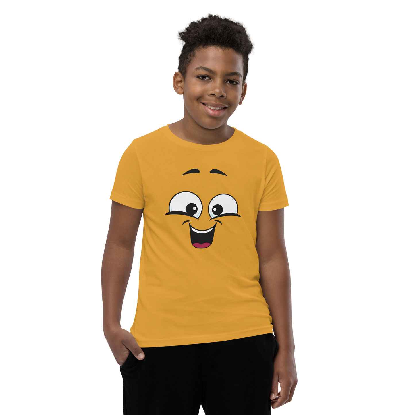 Child wearing a cheeky smiley face t-shirt – unisex kids clothing