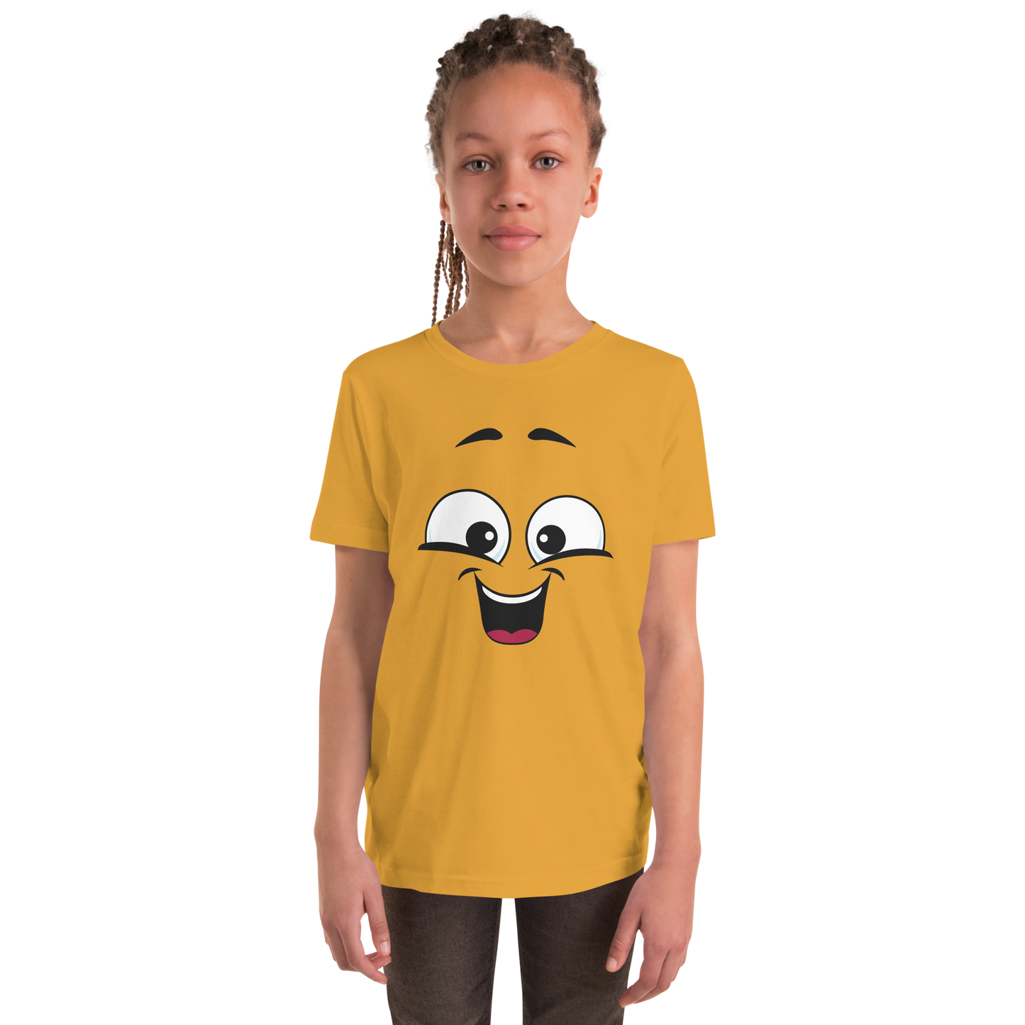 Child wearing a cheeky smiley face t-shirt – unisex kids clothing