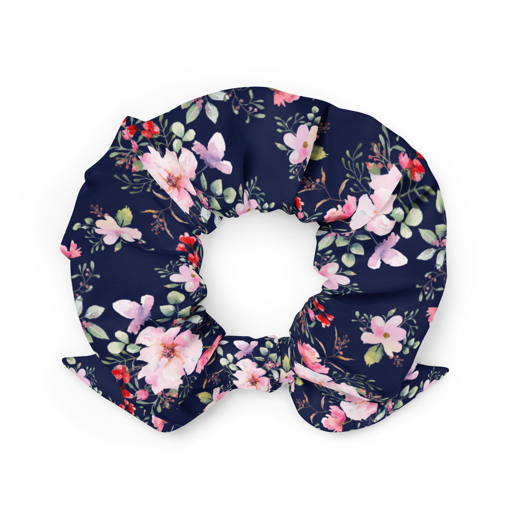 Floral patterned scrunchie on a white background