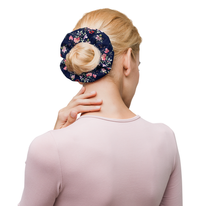 Woman using a floral scrunchie 