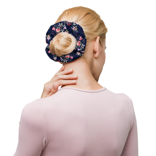 Woman using a floral scrunchie 