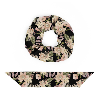 Floral patterned scrunchie on a white background