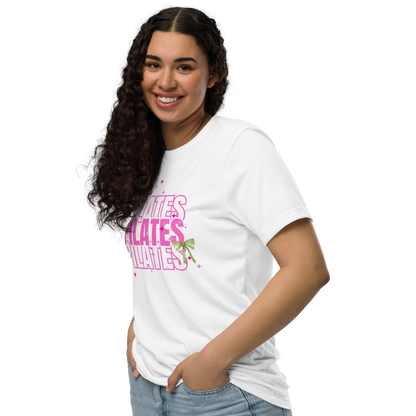 Pilates t-shirt with soft green bow – aesthetic activewear for women