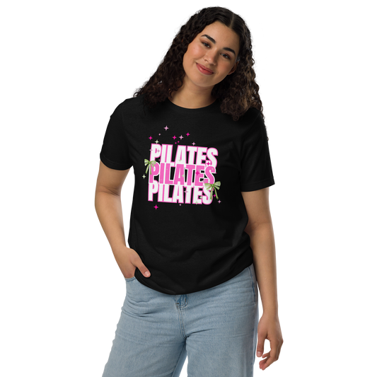 Pilates t-shirt with soft green bow – aesthetic activewear for women