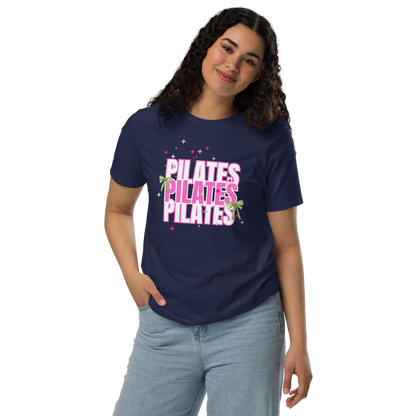 Pilates t-shirt with soft green bow – aesthetic activewear for women