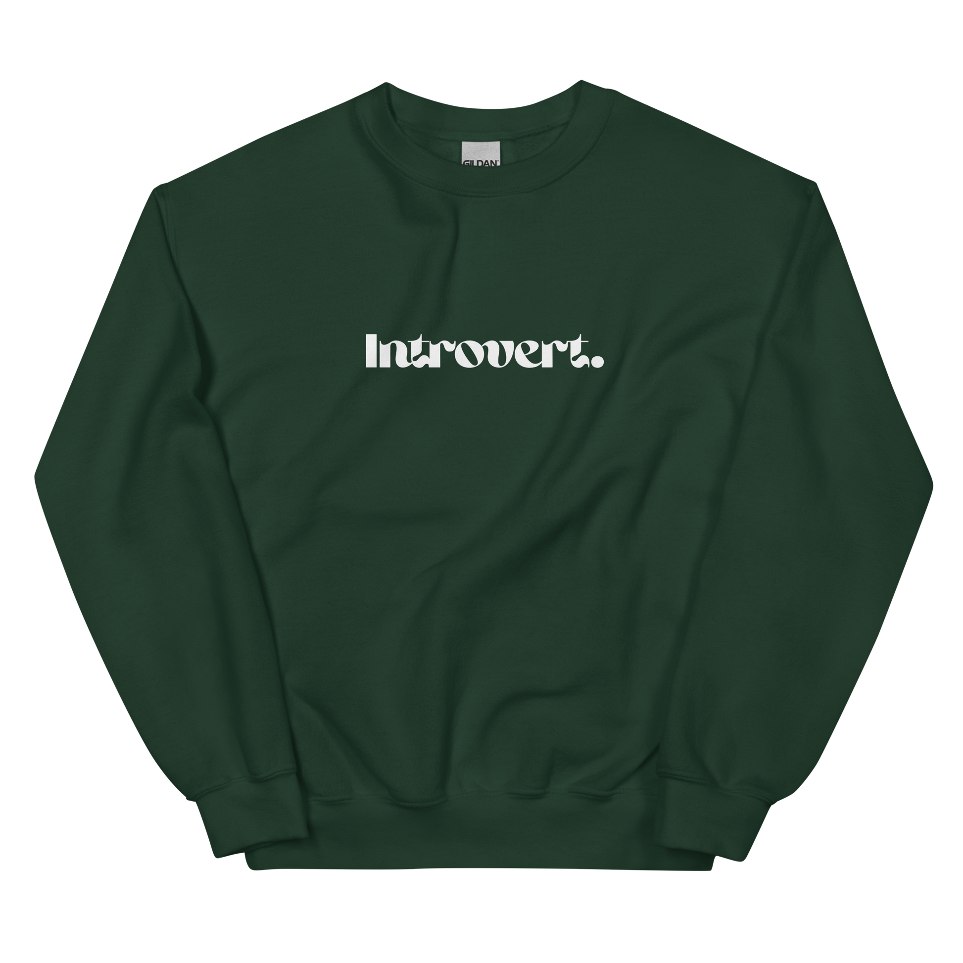 Green sweatshirt with 'Introvert' text on a white background