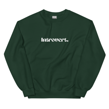 Green sweatshirt with 'Introvert' text on a white background