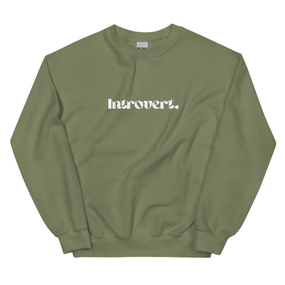 Military Green sweatshirt with 'Introvert' text on a white background