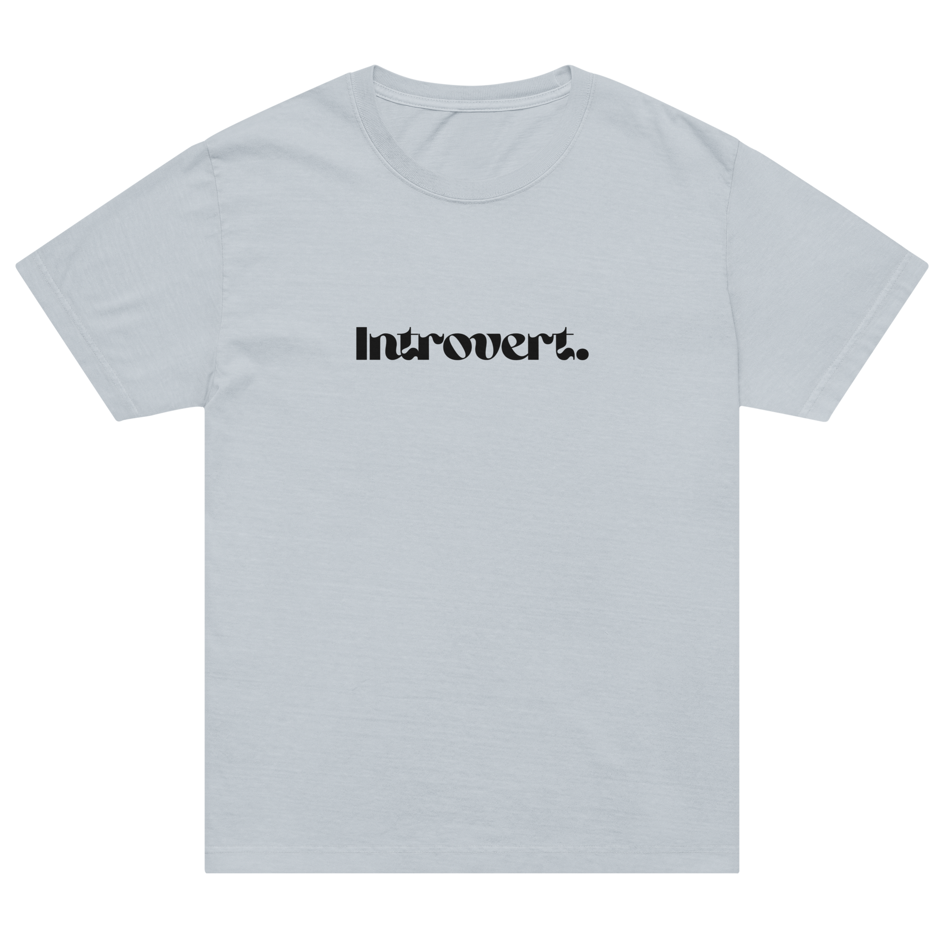 Light blue t-shirt with 'Introvert.' text on a white background