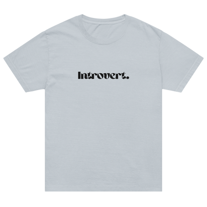 Light blue t-shirt with 'Introvert.' text on a white background