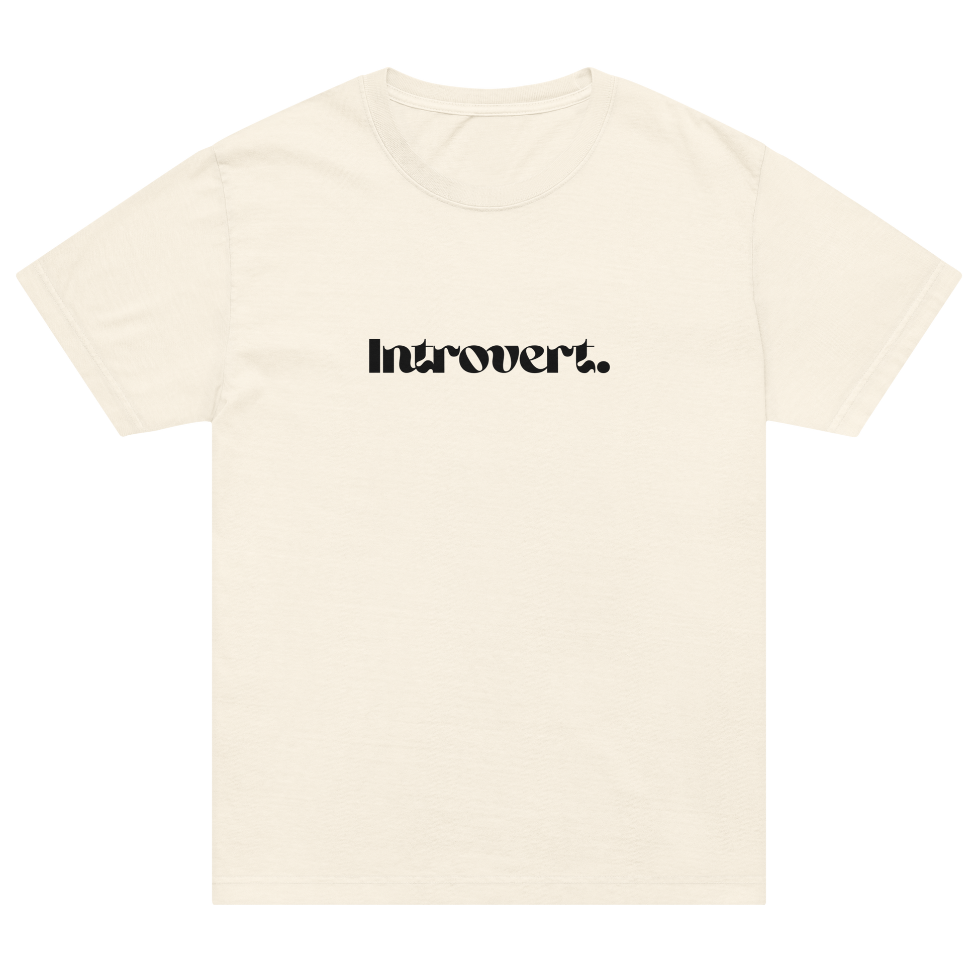 White t-shirt with 'Introvert.' text on a white background