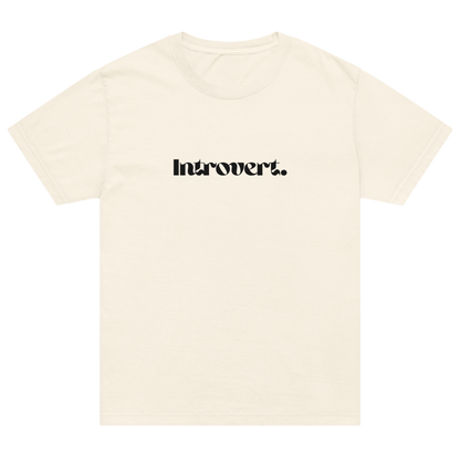 White t-shirt with 'Introvert.' text on a white background