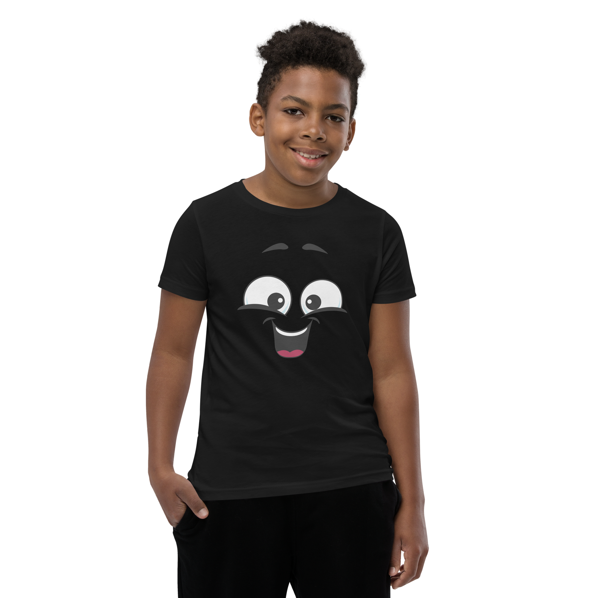 Child wearing a cheeky smiley face t-shirt – unisex kids clothing
