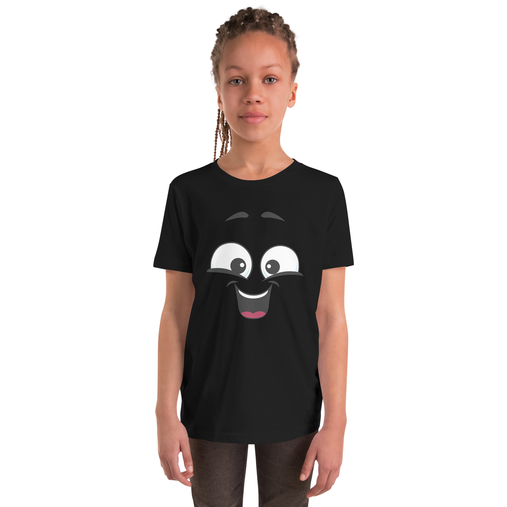 Child wearing a cheeky smiley face t-shirt – unisex kids clothing