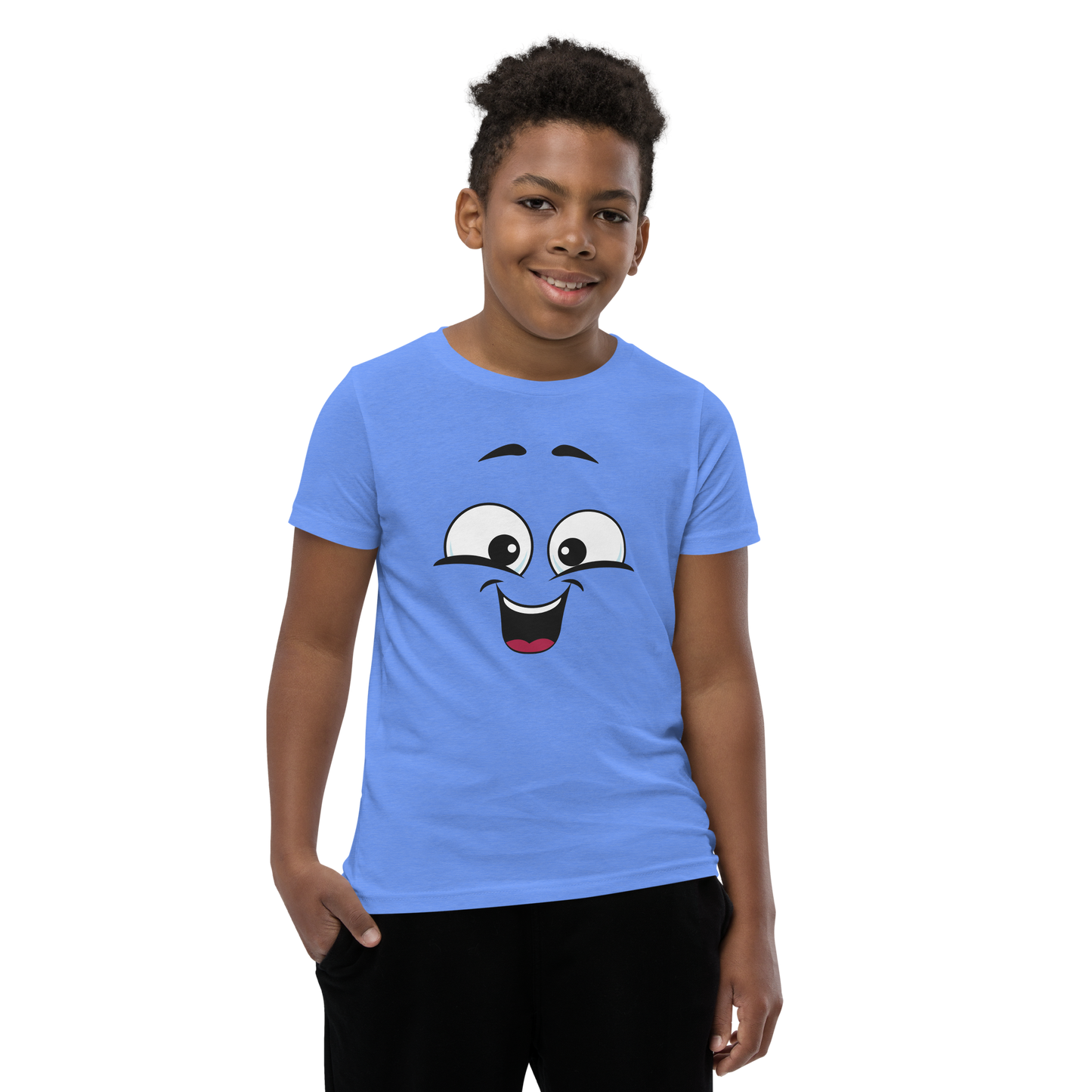 Child wearing a cheeky smiley face t-shirt – unisex kids clothing